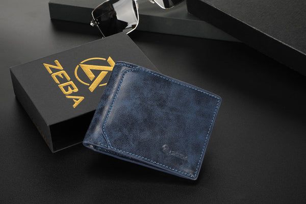 New Arrivals | Zeba Premium Leather Trifold Wallet With Removable ID-Cobalt Blue